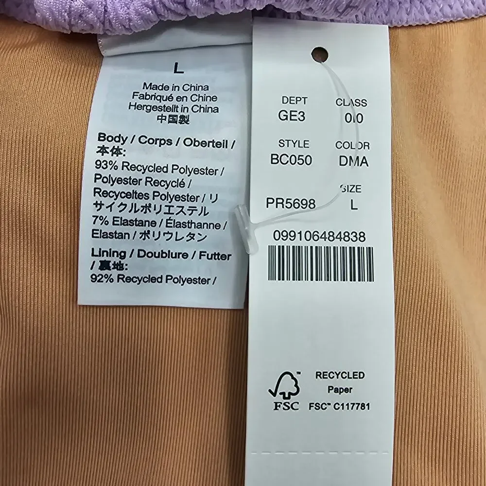 J, Crew Womans size L Curved Waist Cheeky Ribbed Bikini Bottom Lilac Cheeky NEW